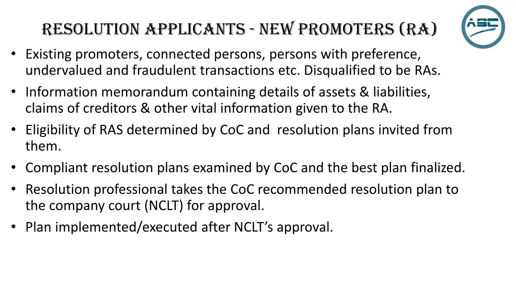 resolution applicants new promoters ra existing