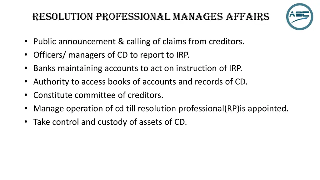 resolution professional manages affairs
