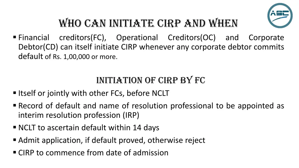 who can initiate cirp and when creditors