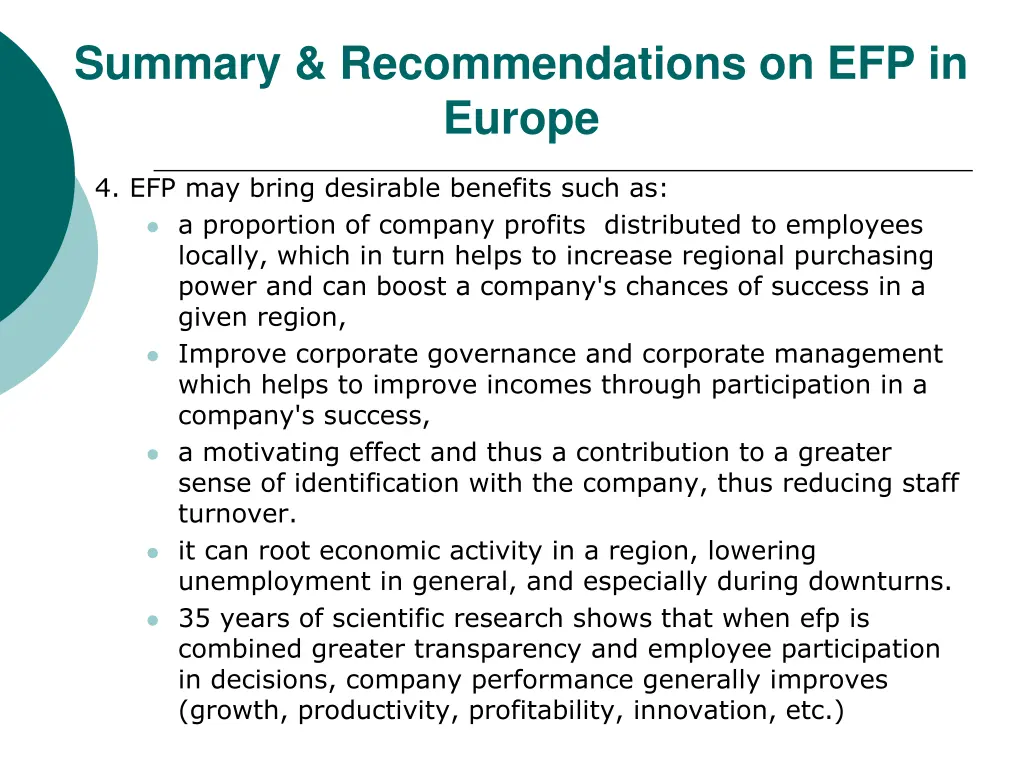 summary recommendations on efp in europe 1