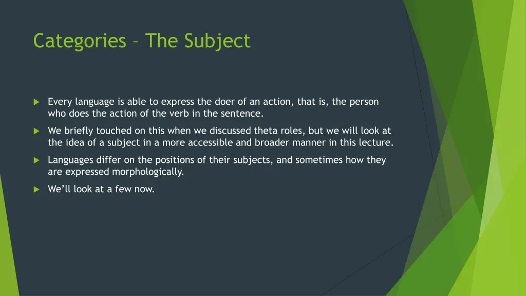 categories the subject