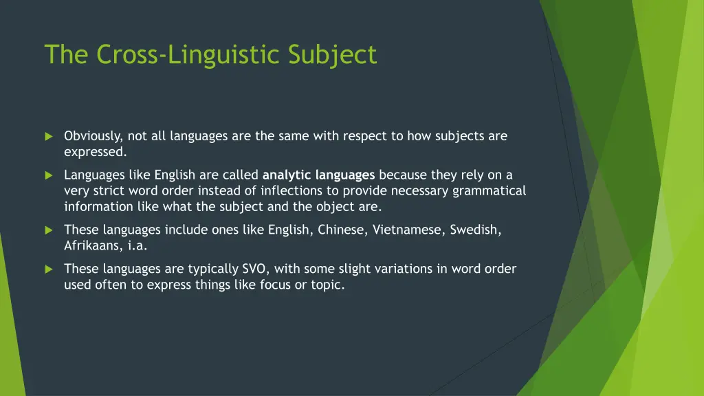 the cross linguistic subject