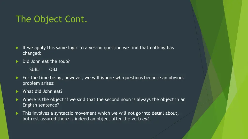 the object cont