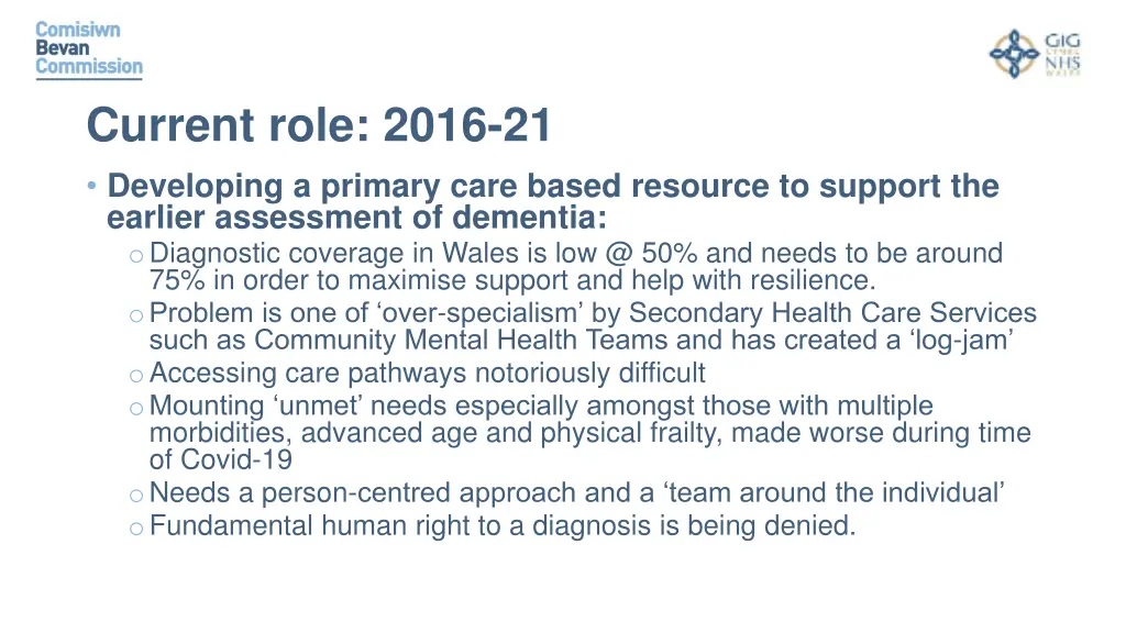 current role 2016 21 developing a primary care