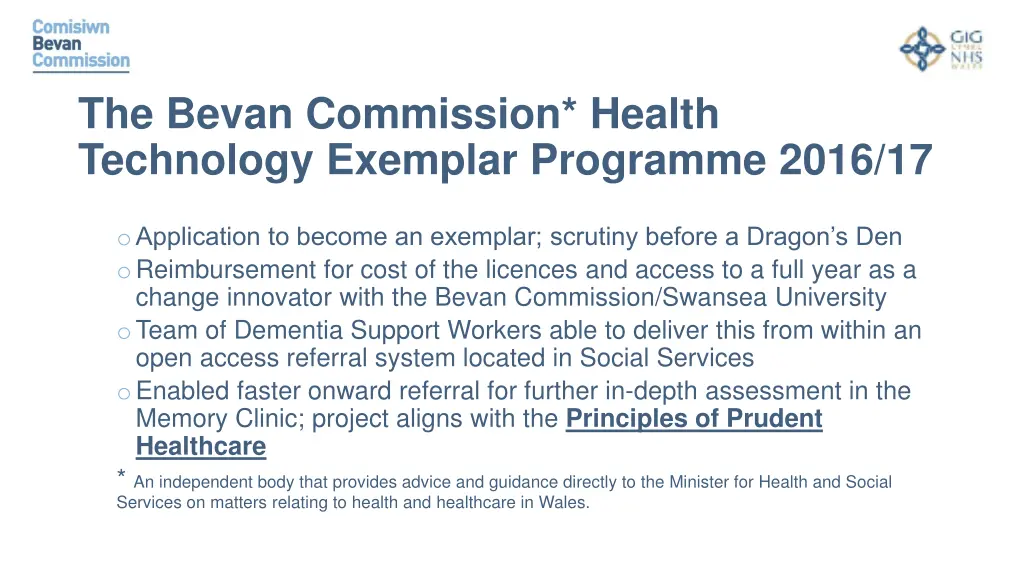 the bevan commission health technology exemplar