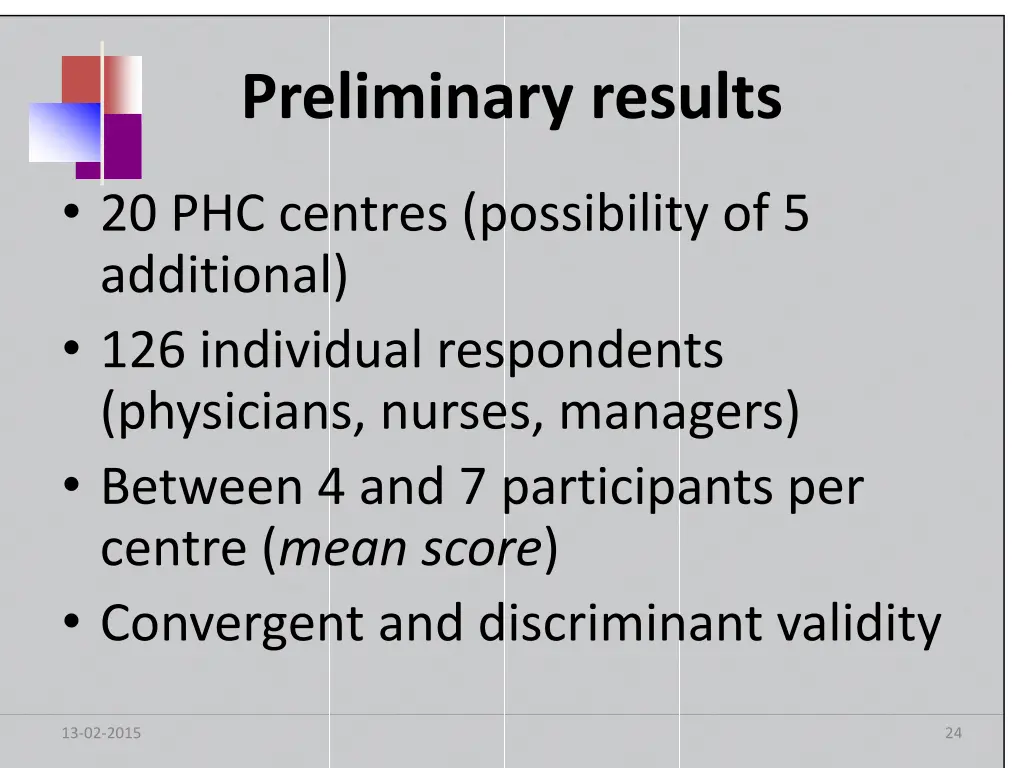 preliminary results