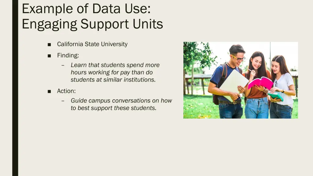 example of data use engaging support units