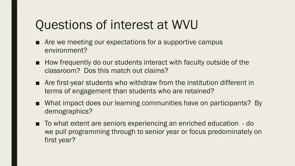 questions of interest at wvu