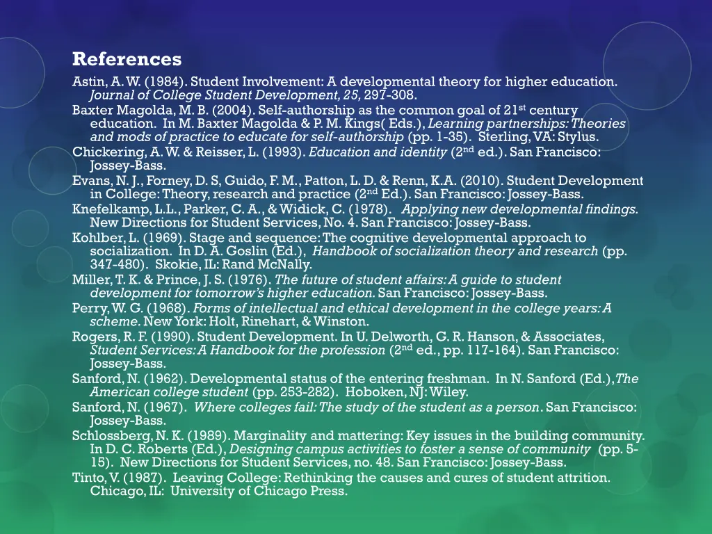 references astin a w 1984 student involvement