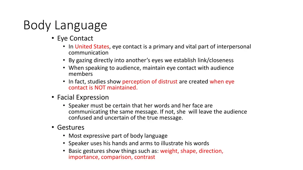 body language eye contact in united states