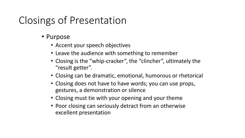 closings of presentation