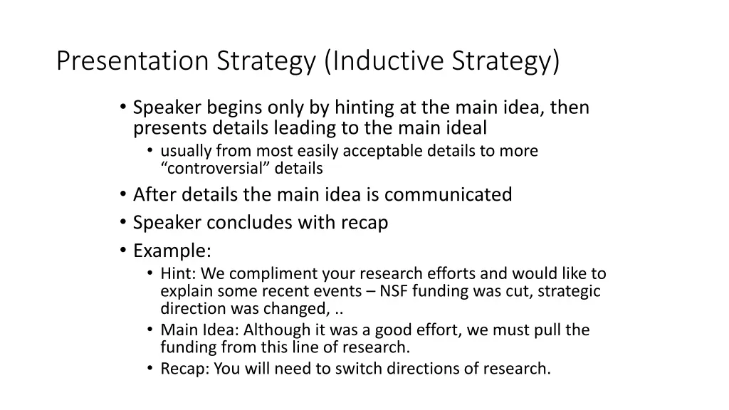 presentation strategy inductive strategy
