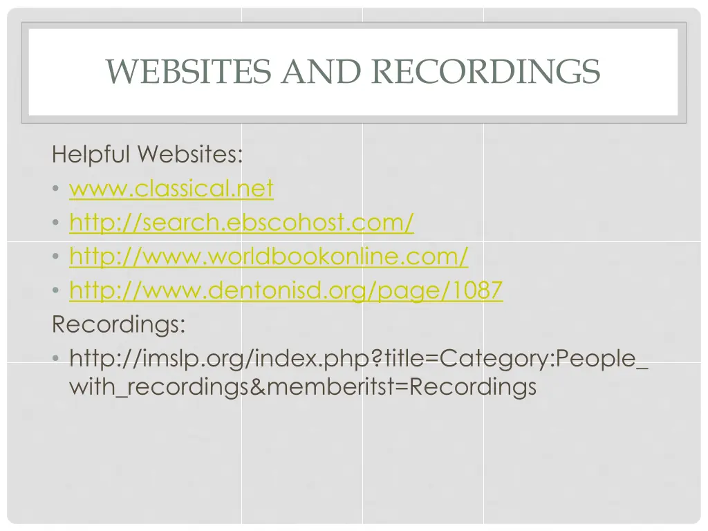 websites and recordings