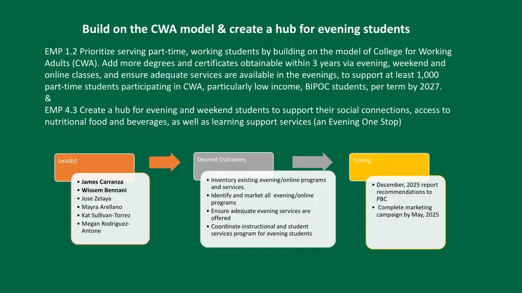 build on the cwa model create a hub for evening