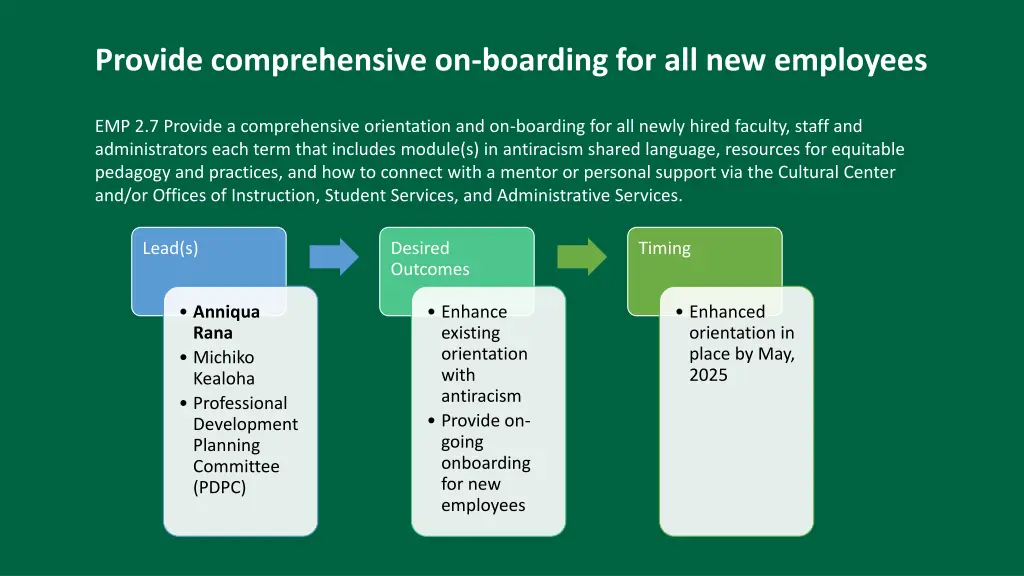 provide comprehensive on boarding