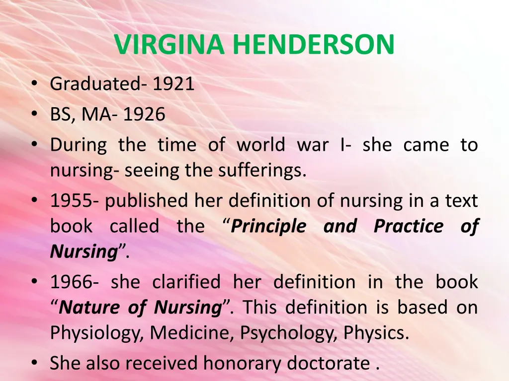 virgina henderson graduated 1921 bs ma 1926