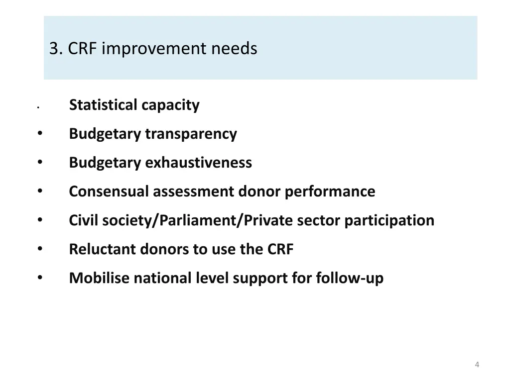3 crf improvement needs