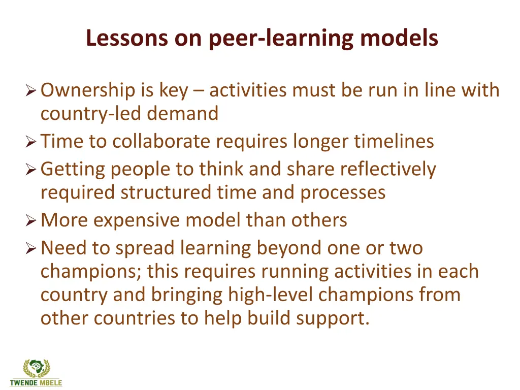 lessons on peer learning models