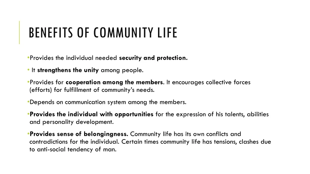 benefits of community life