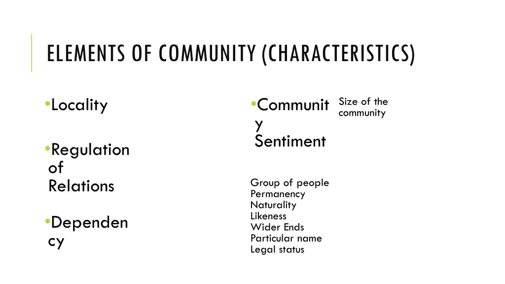 elements of community characteristics