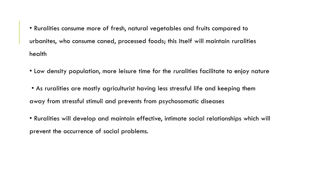 ruralities consume more of fresh natural