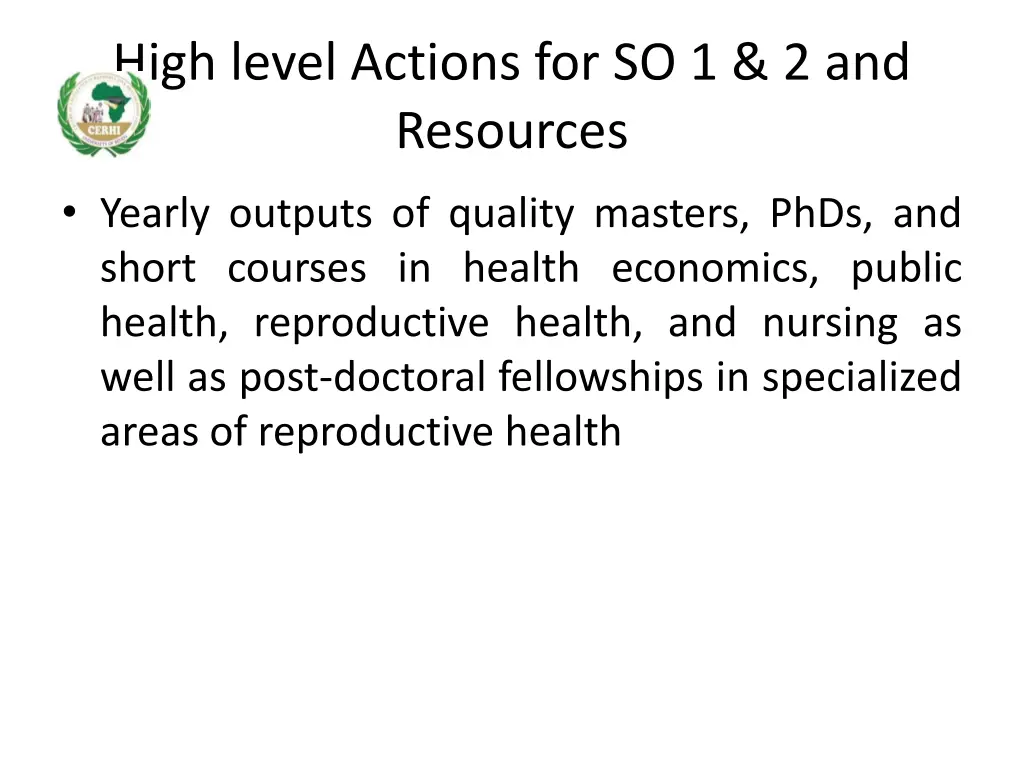 high level actions for so 1 2 and resources
