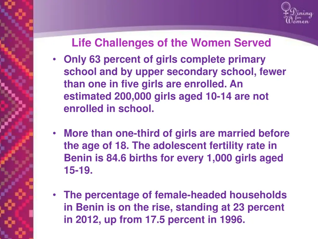 life challenges of the women served only