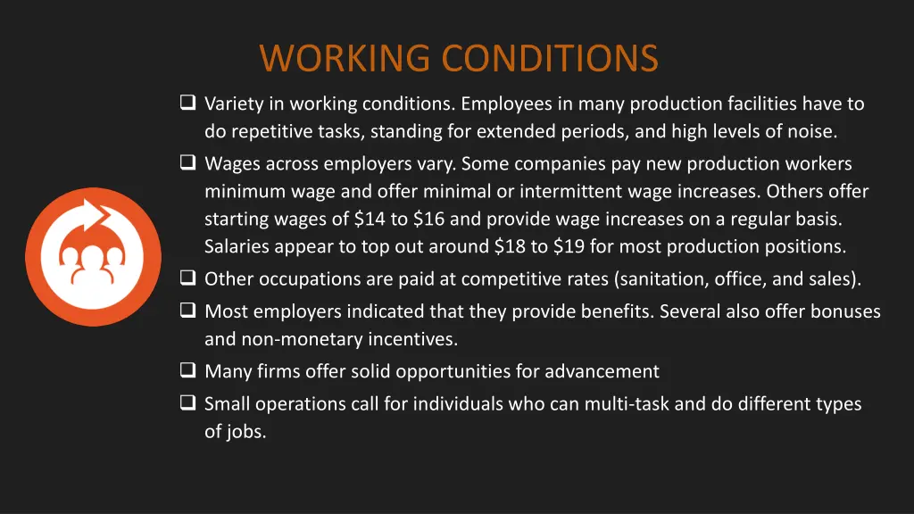 working conditions variety in working conditions