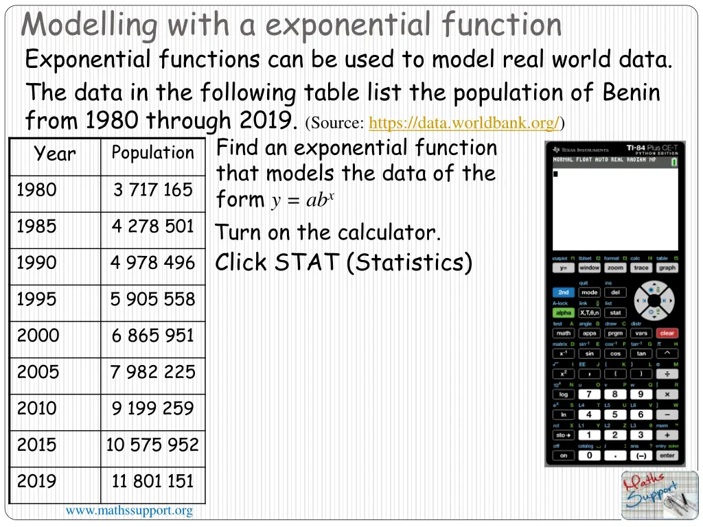 modelling with a exponential function