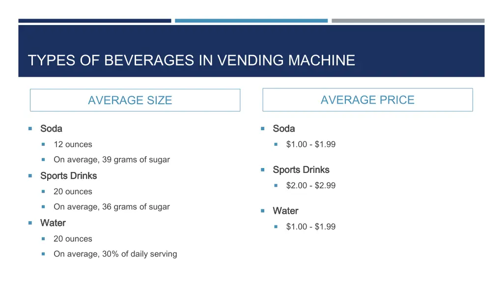 types of beverages in vending machine