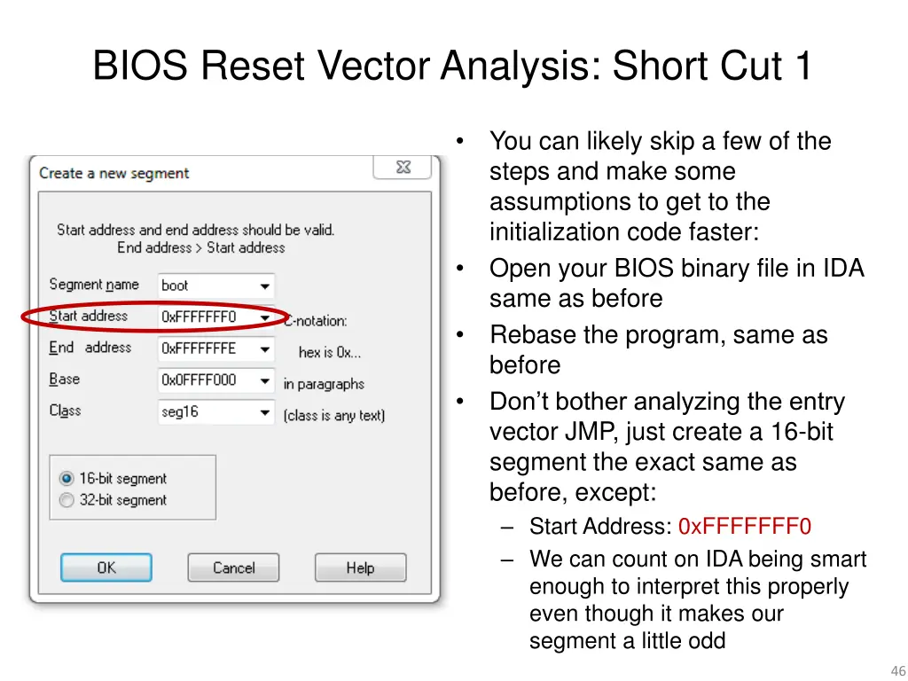 bios reset vector analysis short cut 1