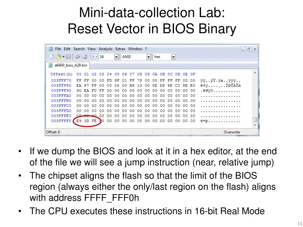 mini data collection lab reset vector in bios