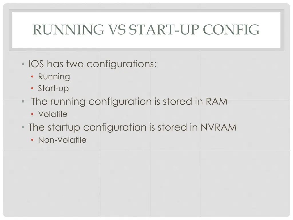 running vs start up config