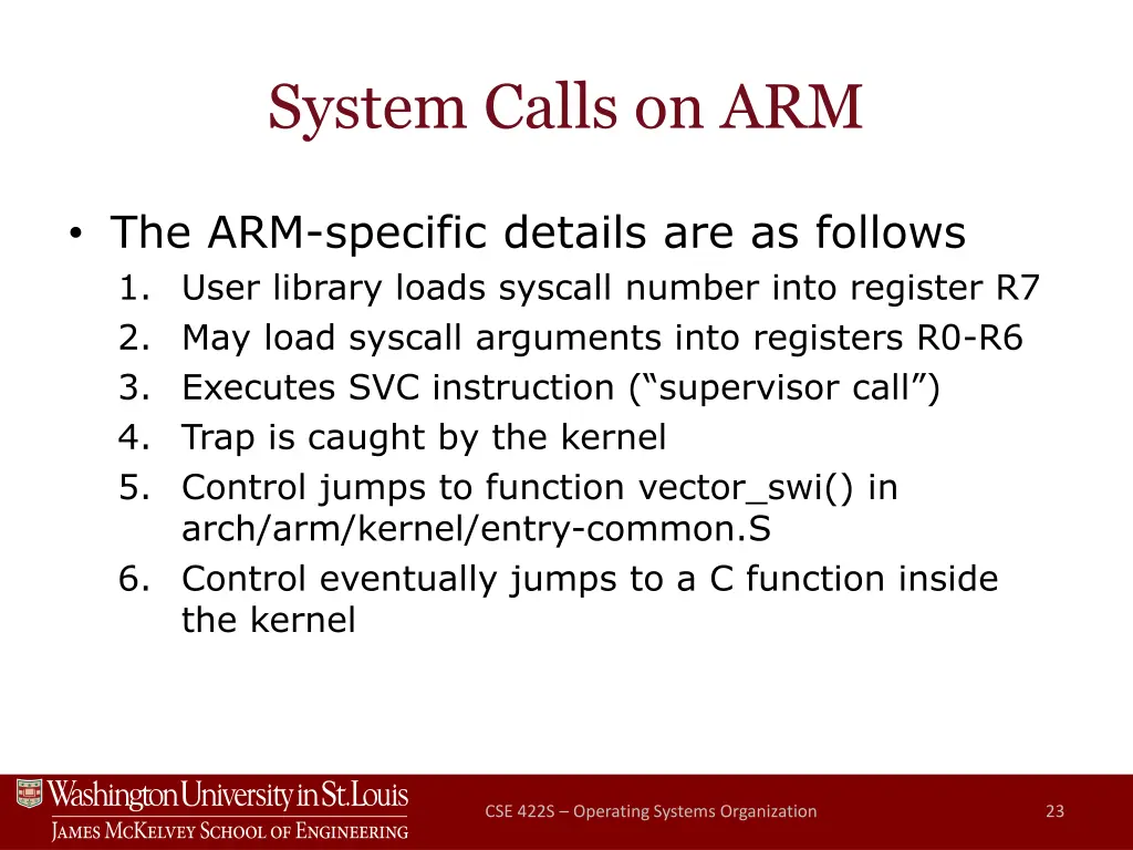 system calls on arm