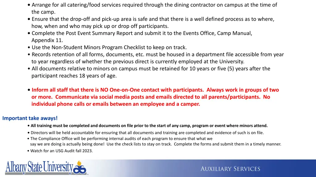 arrange for all catering food services required