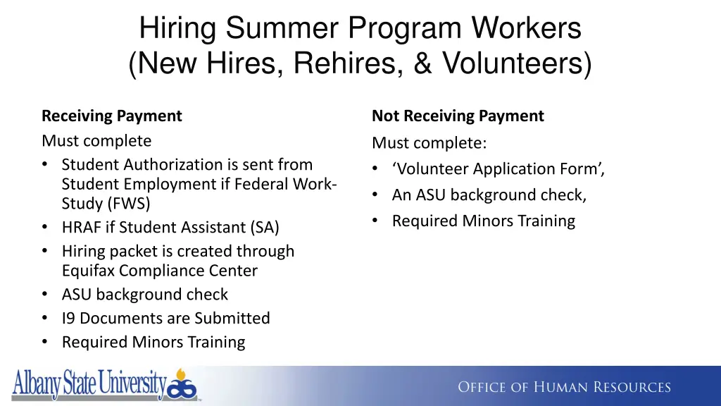 hiring summer program workers new hires rehires