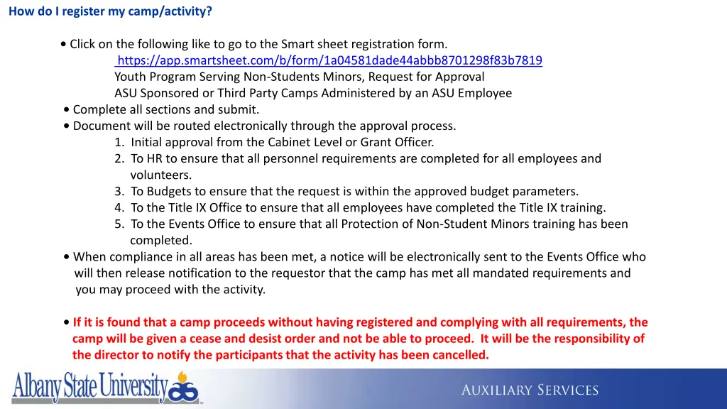 how do i register my camp activity