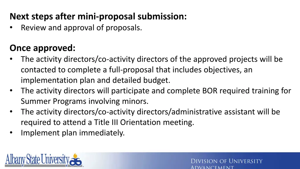next steps after mini proposal submission review