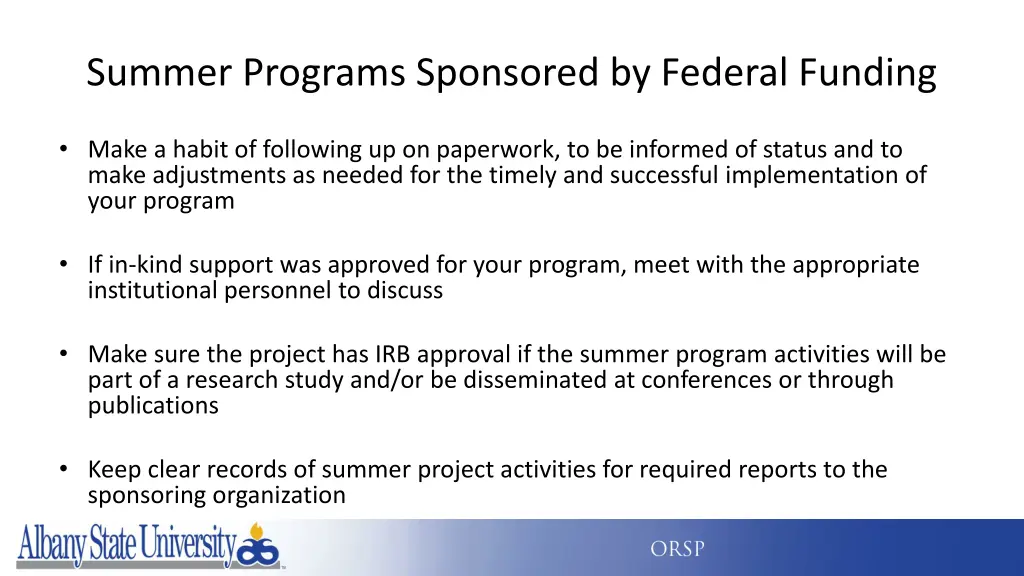 summer programs sponsored by federal funding 1