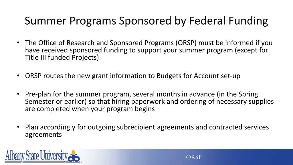 summer programs sponsored by federal funding