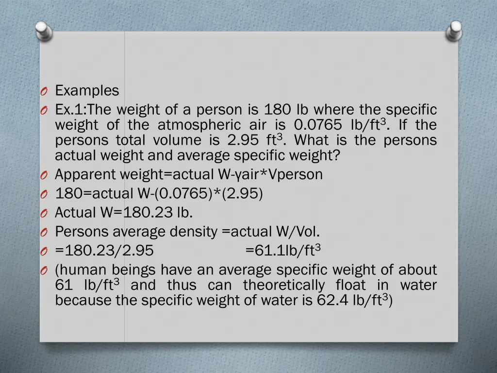 o examples o ex 1 the weight of a person