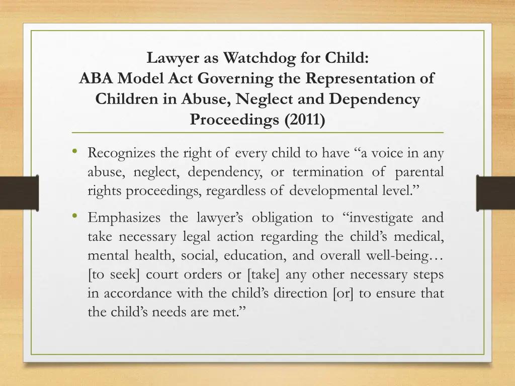 lawyer as watchdog for child aba model