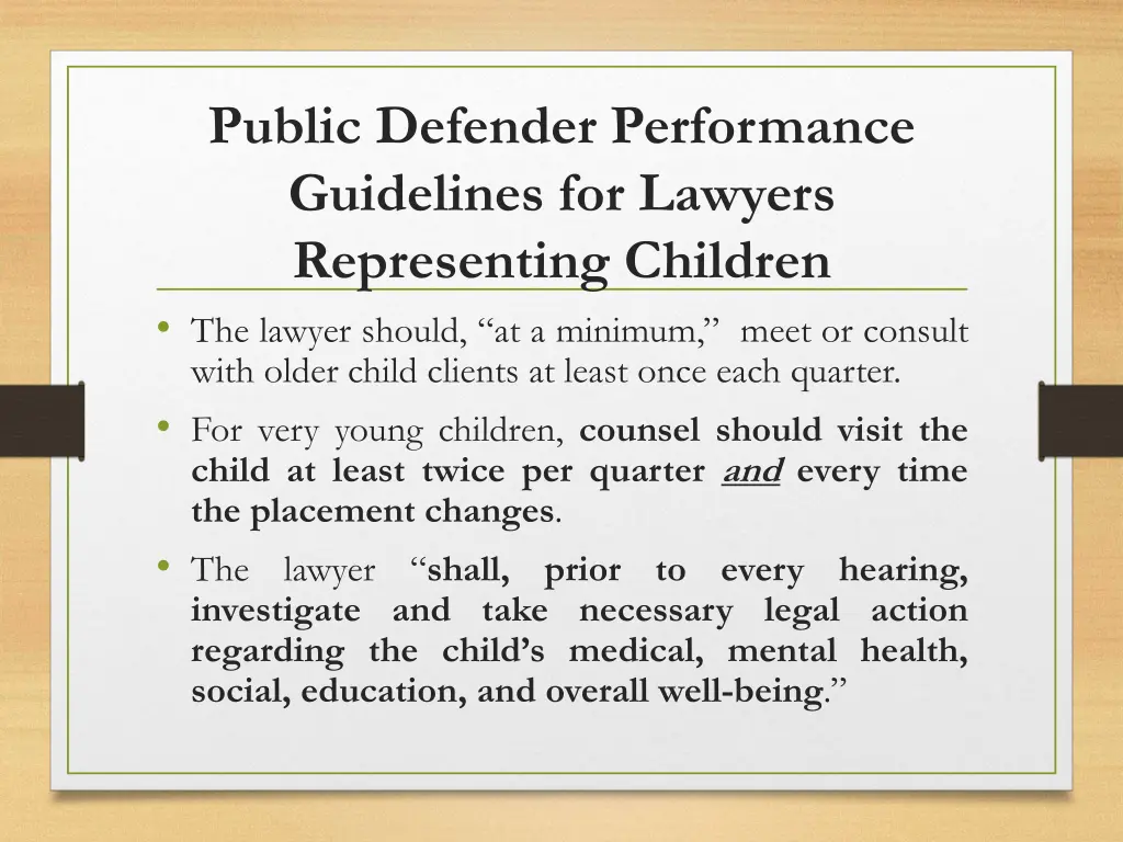 public defender performance guidelines 2