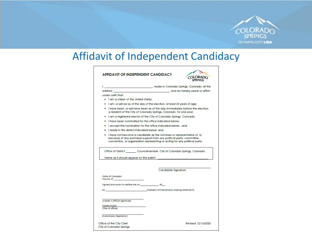 affidavit of independent candidacy