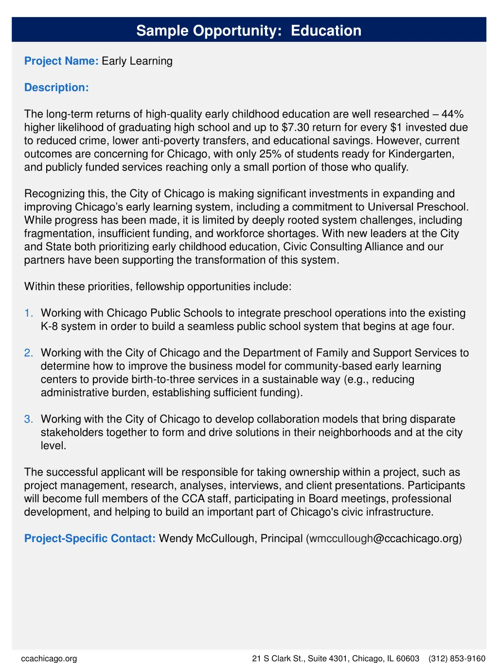 sample opportunity education