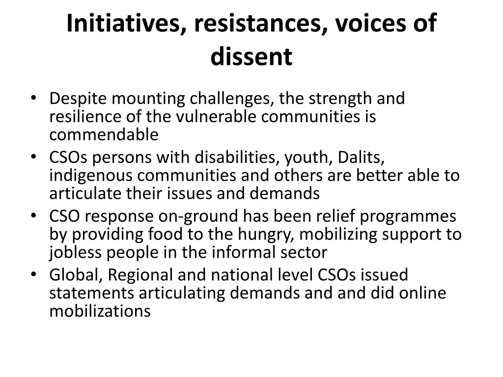 initiatives resistances voices of dissent