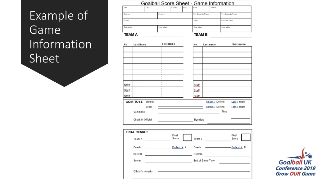 example of game information sheet