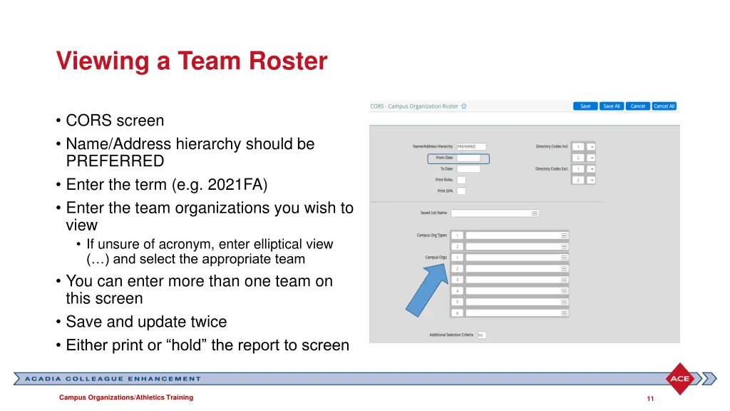 viewing a team roster