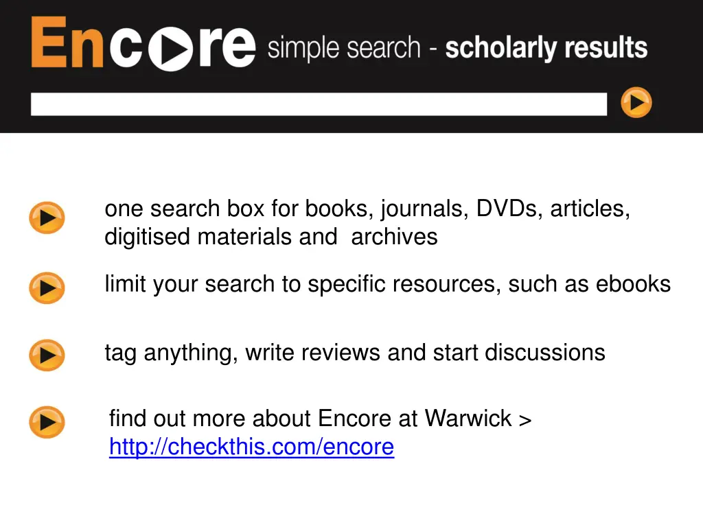 one search box for books journals dvds articles