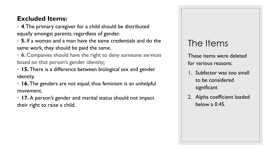 excluded items 4 the primary caregiver